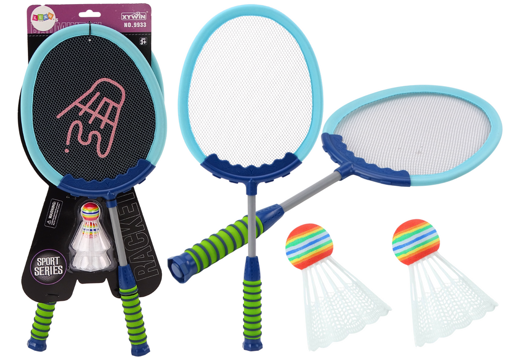 „Badminton Set Blue“ – 2 mėlynos badminton raketės su 2 kamuoliukais „Badminton Set Blue“ – 2 mėlynos badminton raketės su 2 kamuoliukais