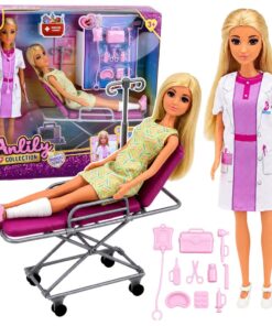 Anlily gydytojos ir pacientės lėlių rinkinys su ligoninės lova ir aksesuarais