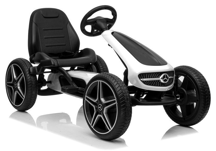 Baltai juodas Mercedes pedalinis gokartas Baltai juodas Mercedes pedalinis gokartas