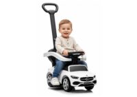 Baltas Mercedes 3in1 paspirtukas–mašinėlė su stūmimo rankena