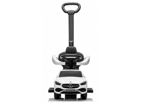 Baltas Mercedes 3in1 paspirtukas–mašinėlė su stūmimo rankena