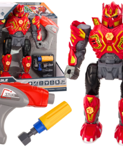 Išardomas raudonas robotas su grąžtu