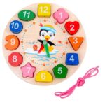 Medinis edukacinis laikrodis su kaladėlėmis – 17.5 × 17.5 cm
