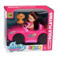 Mini Doll in a Convertible Car Set with Dog Figurine Pink