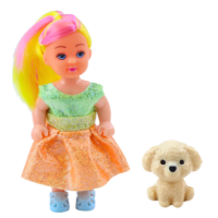 Mini lėlytė su suknele ir šuniuku – 12 cm