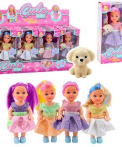 Mini lėlytė su suknele ir šuniuku – 12 cm