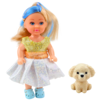 Mini lėlytė su suknele ir šuniuku – 12 cm
