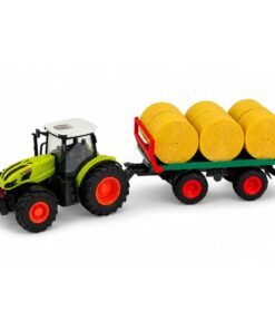 RC ūkinis traktorius su priekaba ir šieno rulonais 1:24