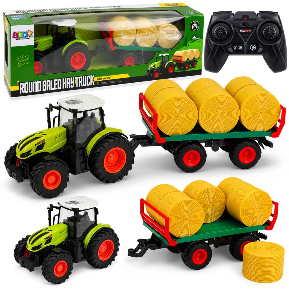 RC ūkinis traktorius su priekaba ir šieno rulonais 1:24 RC ūkinis traktorius su priekaba ir šieno rulonais 1:24