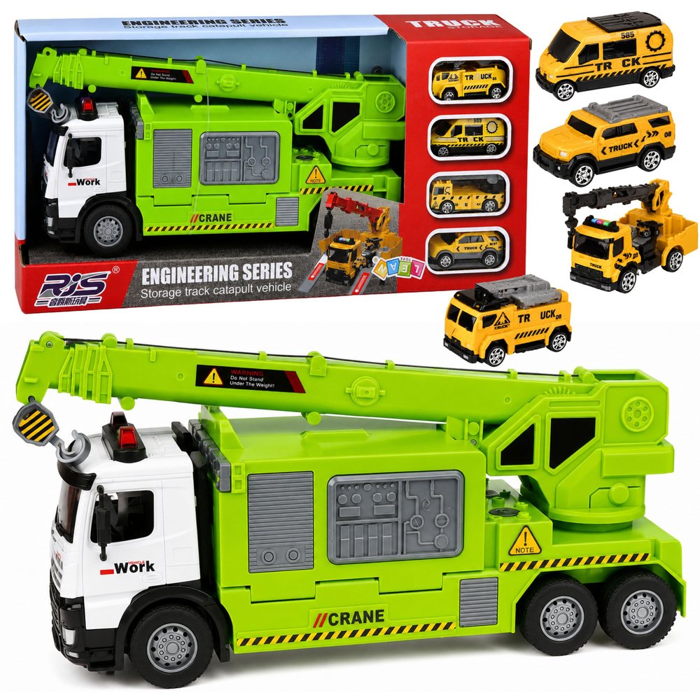 Sunkvežimis su kranu ir transporteriu Sunkvežimis su kranu ir transporteriu