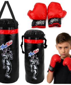 Vaikiškas bokso maišas su Muay Thai pirštinėmis – dydis L
