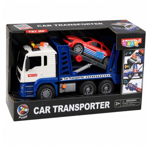 Automobilių transporterio sunkvežimis su sportine mašina