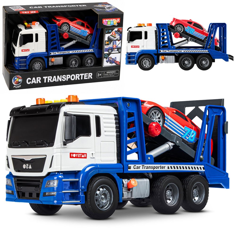 Automobilių transporterio sunkvežimis su sportine mašina