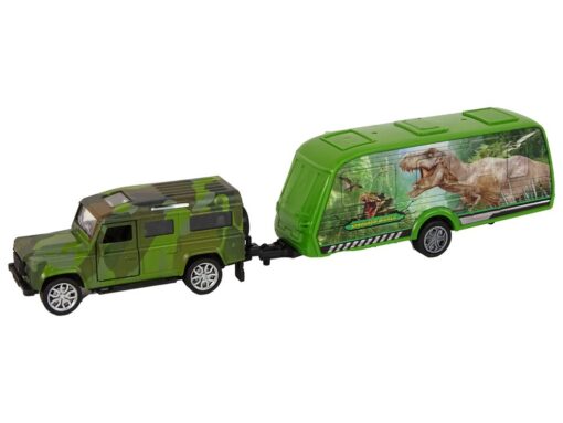 Džipas su dinozaurų priekaba