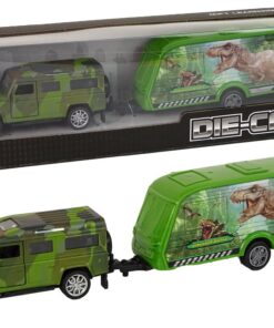 Džipas su dinozaurų priekaba