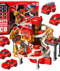Interaktyvus gaisrinės automobilių trasa–parkingas (8 automobiliai)