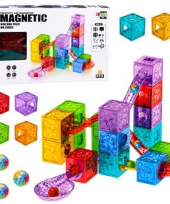 Magnetiniai blokeliai – kubeliai su rutuliukų trasa