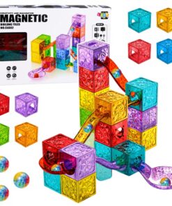 Magnetiniai blokeliai – spalvoti kubeliai su rutuliukų trasa