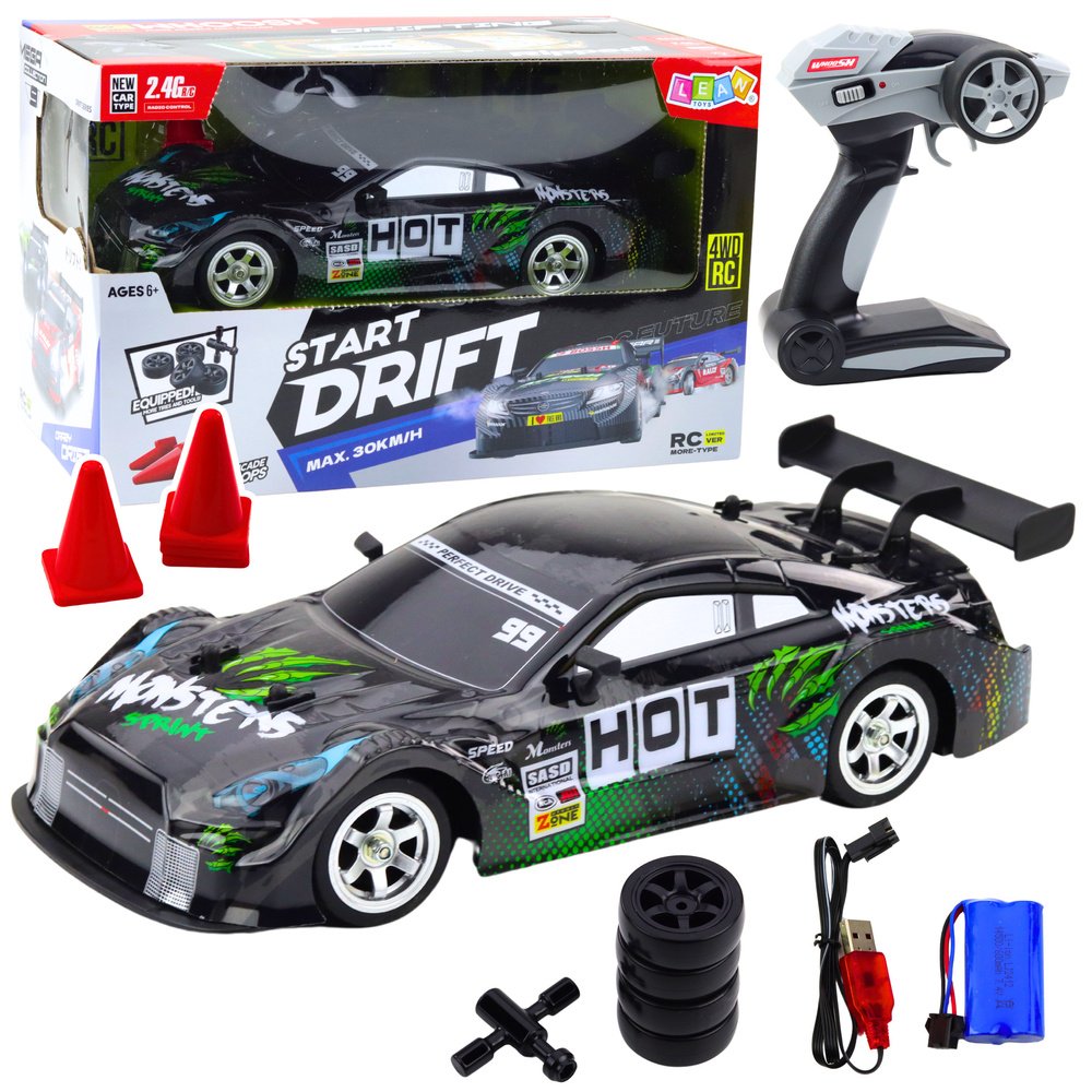 Nuotoliniu valdomas lenktyninis automobilis RC 1:16 „Black Monster“ su LED apšvietimu