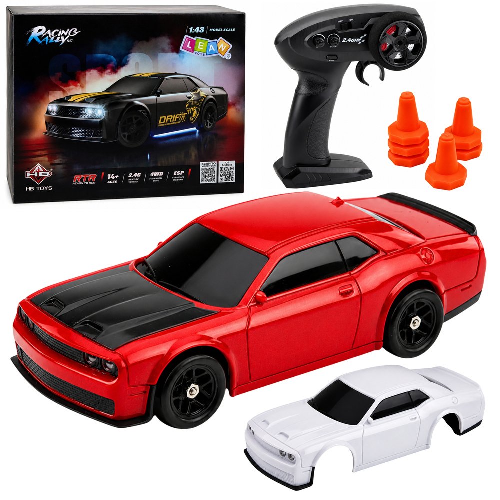 RC drifto sportinis automobilis 4WD su keičiamu kėbulu ir ratais