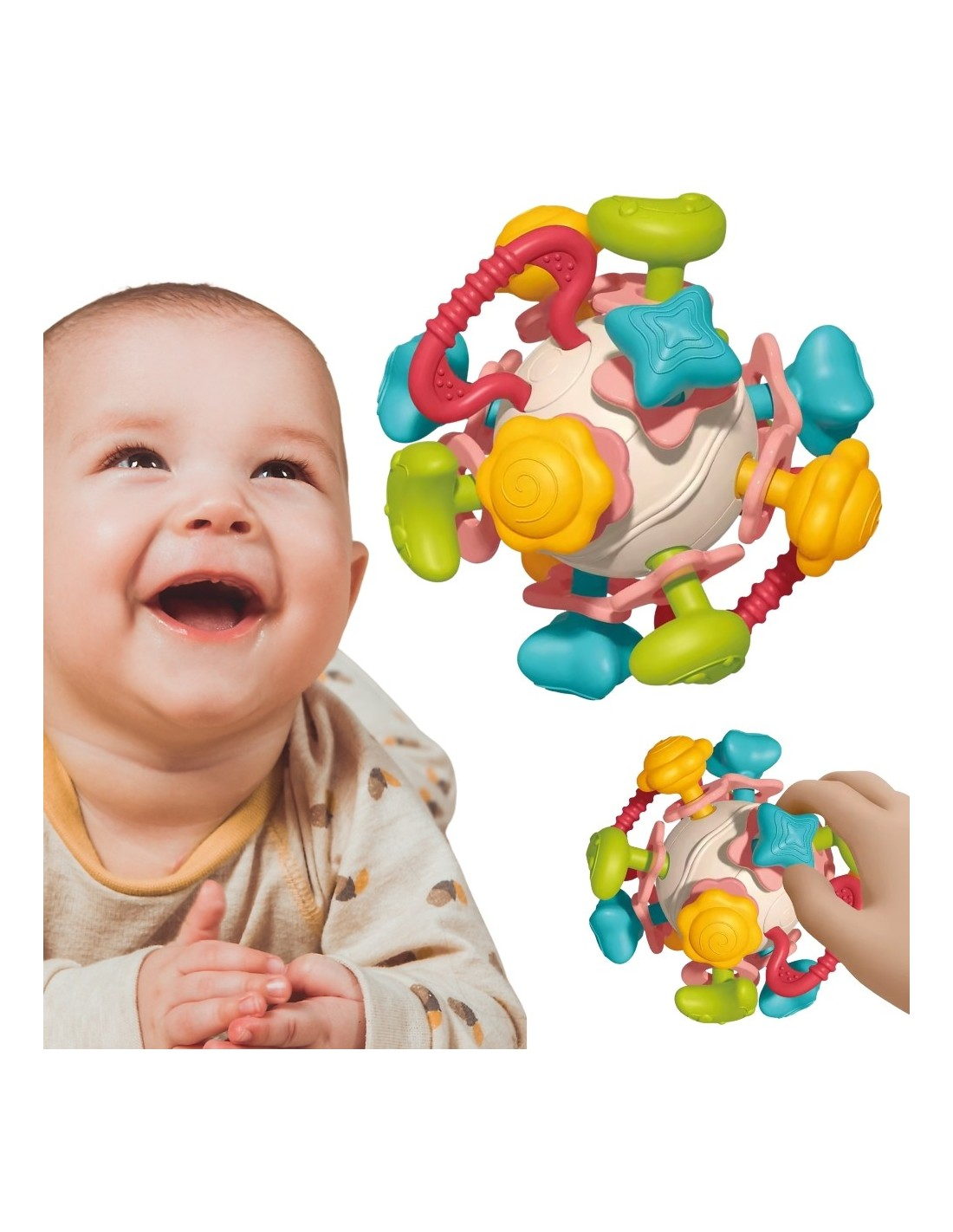 WOOPIE BABY spalvingas rutulio formos barškutis 4 viename – kramtukas ir sensorinis žaislas kūdikiams nuo 0 mėn. WOOPIE BABY spalvingas rutulio formos barškutis 4 viename - Image 1