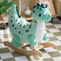 Classic World pliušinis–medinis dinozauras ant lingių su sėdyne ir rankenomis