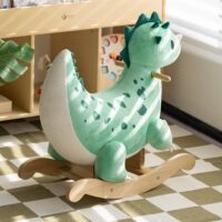 Classic World pliušinis–medinis dinozauras ant lingių su sėdyne ir rankenomis