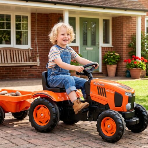 Falk Kubota M7‑174 pedalinis traktorius su priekaba