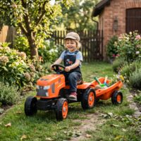Falk Kubota M7‑174 pedalinis traktorius su priekaba