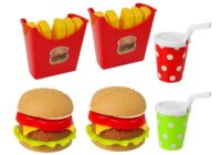 Hamburgerių ir bulvyčių rinkinys su padėklu