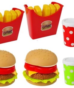 Hamburgerių ir bulvyčių rinkinys su padėklu