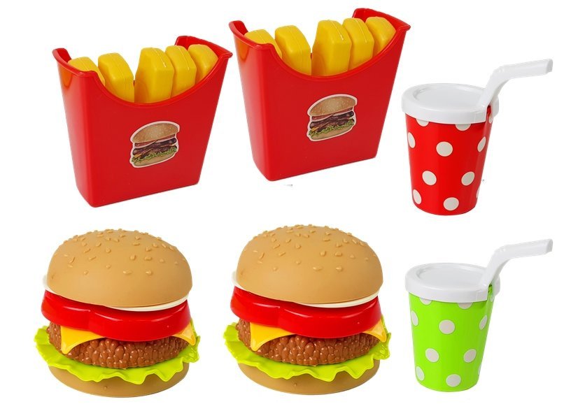 Hamburgerių ir bulvyčių rinkinys su padėklu