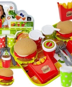Hamburgerių ir bulvyčių rinkinys su padėklu