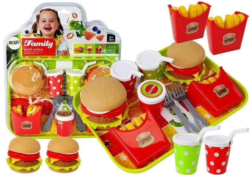 Hamburgerių ir bulvyčių rinkinys su padėklu