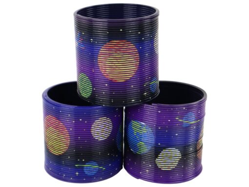 Ikoninė violetinė spyruoklė su planetų motyvu