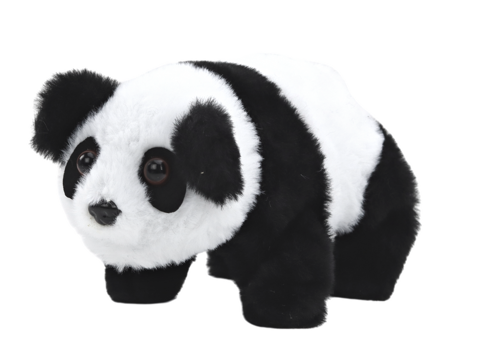 Interaktyvi pliušinė panda su rožiniu–mėlynu transporteriu