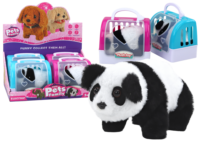 Interaktyvi pliušinė panda su rožiniu–mėlynu transporteriu