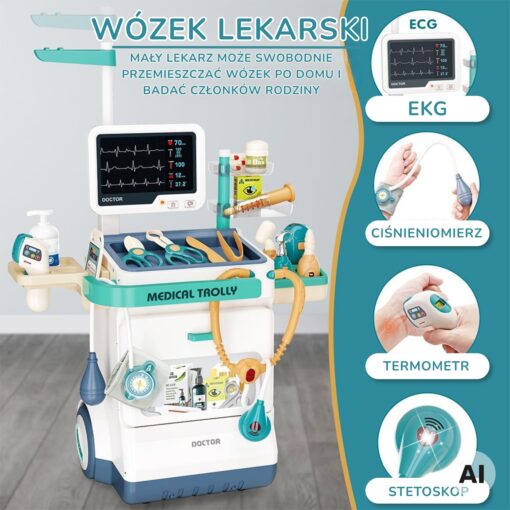 Interaktyvus vaikiškas medicininis vežimėlis WOOPIE – mobilus diagnostikos komplektas su EKG monitoriumi