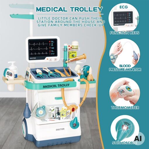 Interaktyvus vaikiškas medicininis vežimėlis WOOPIE – mobilus diagnostikos komplektas su EKG monitoriumi
