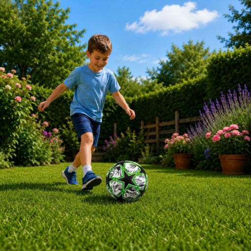 Juodai žalias treniruočių futbolo kamuolys – dydis 5