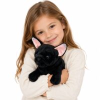 Juodas pliušinis prancūzų buldogas – 22 cm