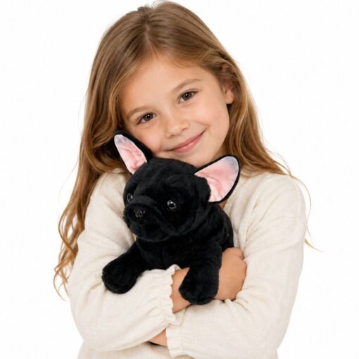 Juodas pliušinis prancūzų buldogas – 22 cm