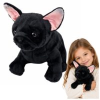 Juodas pliušinis prancūzų buldogas – 22 cm