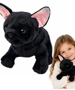 Juodas pliušinis prancūzų buldogas – 22 cm