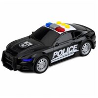 Juodas policijos automobilis su šviesomis ir garsais