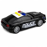 Juodas policijos automobilis su šviesomis ir garsais