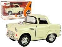 Klasikinis metalinis automobilis su atidaromomis durimis ir garsais
