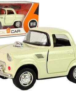 Klasikinis metalinis automobilis su atidaromomis durimis ir garsais