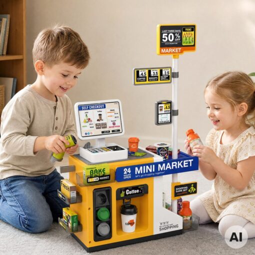 Mini prekybos stendas „Supermarket“ su savitarnos kasa – WOOPIE