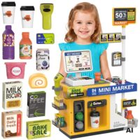 Mini prekybos stendas „Supermarket“ su savitarnos kasa – WOOPIE